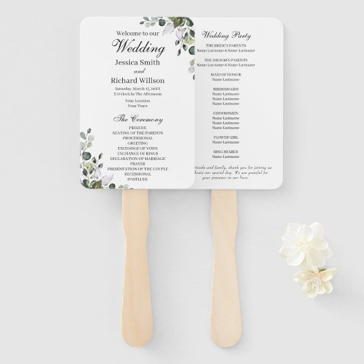 Eucalyptus Wedding Programme Handje Fan Handwaaier (Voorkant en achterkant)