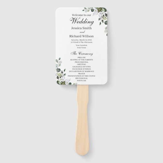Eucalyptus Wedding Programme Handje Fan Handwaaier (Voorkant)