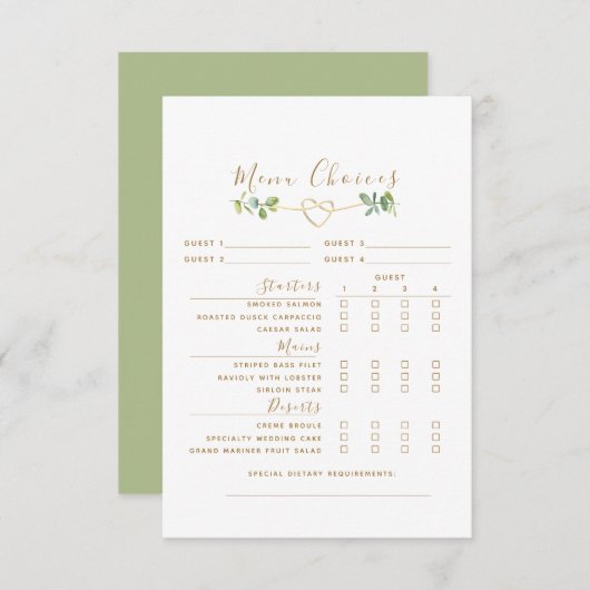 Eucalyptus Wedding Receptie Menu Behuizing Kaart (Voorkant / Achterkant)