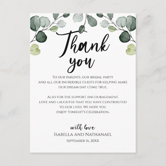 Eucalyptus Wedding Reception Kaart (Voorkant)