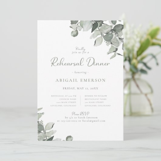 Eucalyptus Wedding Rehearsal Dinner Kaart (Staand voorkant)