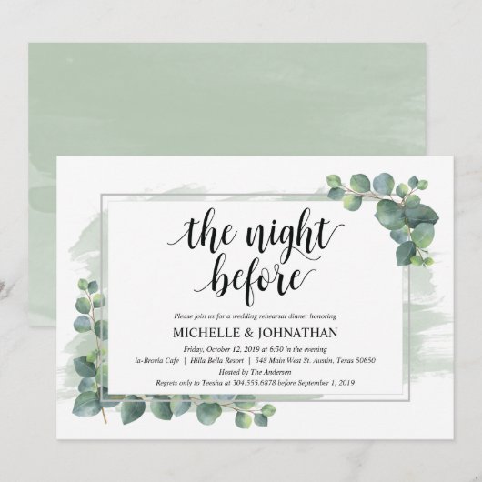 Eucalyptus Wedding Rehearsal Dinner Kaart (Voorkant / Achterkant)