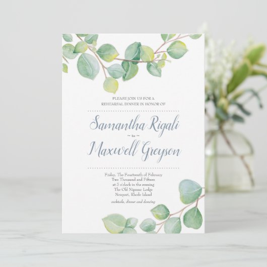 Eucalyptus Wedding Rehearsal Dinner Kaart (Staand voorkant)
