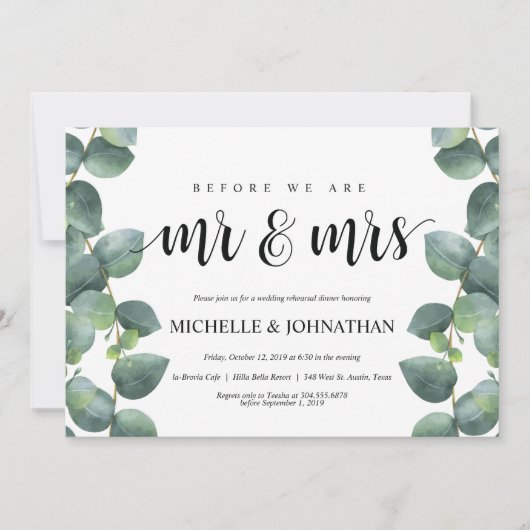 Eucalyptus Wedding Rehearsal Dinner Uitnodiging (Voorkant)