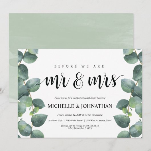 Eucalyptus Wedding Rehearsal Dinner Uitnodiging (Voorkant / Achterkant)
