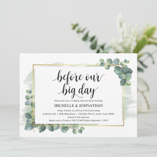 Eucalyptus Wedding Rehearsal Dinner Uitnodiging (Staand voorkant)