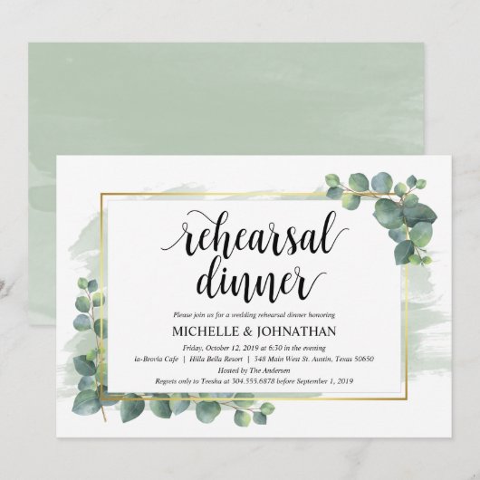 Eucalyptus Wedding Rehearsal Dinner Uitnodiging (Voorkant / Achterkant)