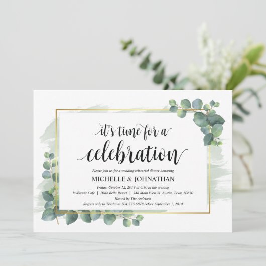 Eucalyptus Wedding Rehearsal Dinner Uitnodiging (Staand voorkant)