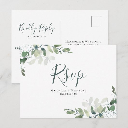 Eucalyptus Wedding RSVP Briefkaart (Voorkant / Achterkant)