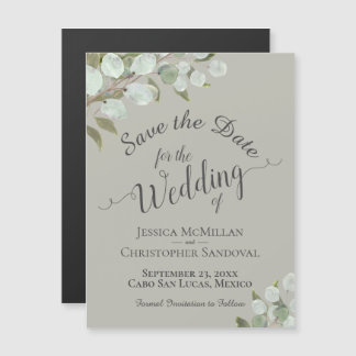 Eucalyptus Wedding Save the Date Calligraphy Sage Magnetische Uitnodiging