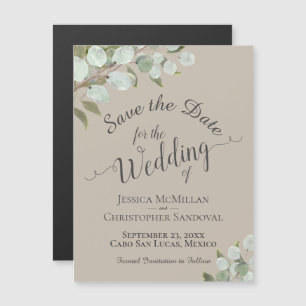 Eucalyptus Wedding Save the Date Calligraphy Taupe Magnetische Uitnodiging