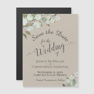 Eucalyptus Wedding Save the Date Calligraphy Taupe Magnetische Uitnodiging