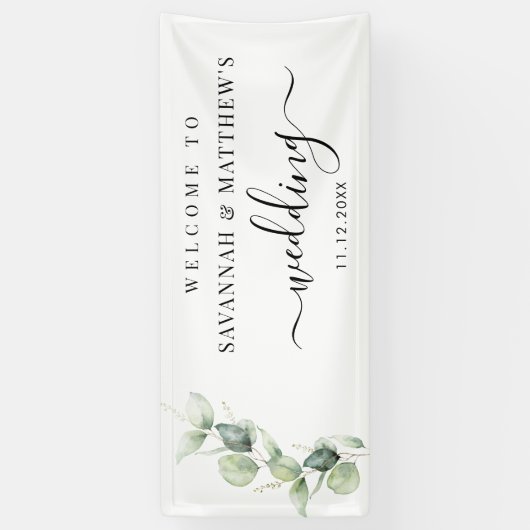 Eucalyptus Wedding Script Greenery Spandoek (Verticaal)