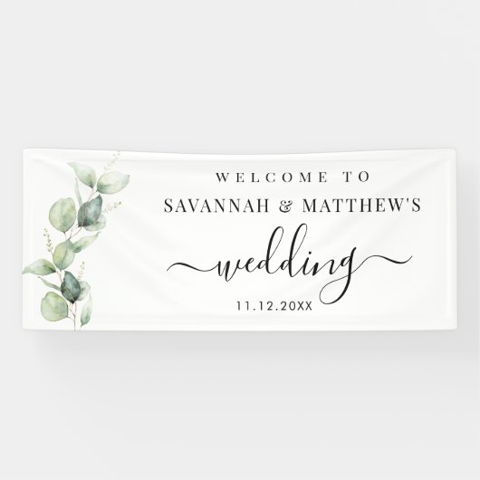 Eucalyptus Wedding Script Greenery Spandoek (Horizontaal)