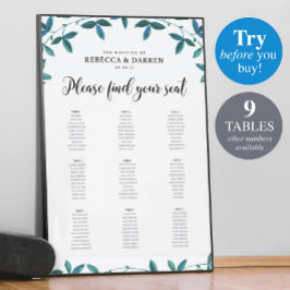 Eucalyptus Wedding Seating Chart met 9 tafels Poster