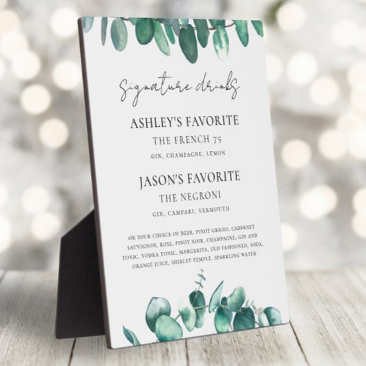 Eucalyptus Wedding Signature Drinks Sign, Cocktail Fotoplaat