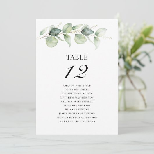 Eucalyptus Wedding Table Number 12 Zitplaatje Kaart (Staand voorkant)
