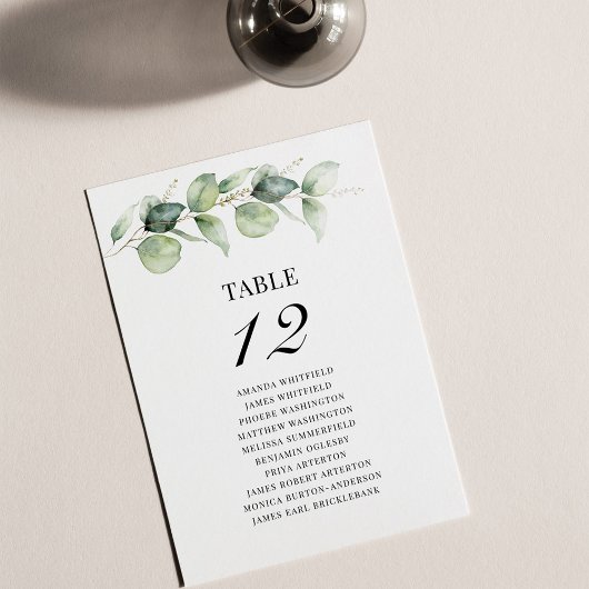 Eucalyptus Wedding Table Number 12 Zitplaatje Kaart