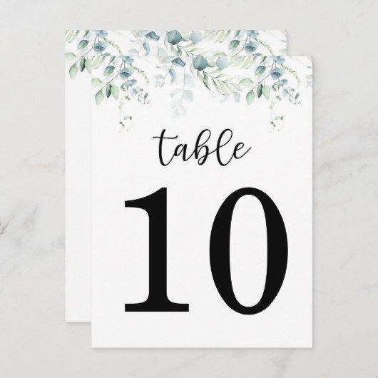 Eucalyptus Wedding Table Number (dubbelzijdig) Advieskaart (Voorkant / Achterkant)