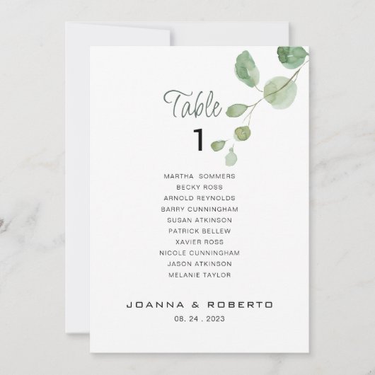 Eucalyptus Wedding Table Nummer 1 Zitkuur Kaart (Voorkant)