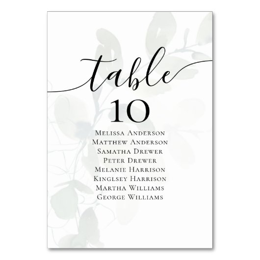 Eucalyptus Wedding Table Zetel Kaart (Achterkant)