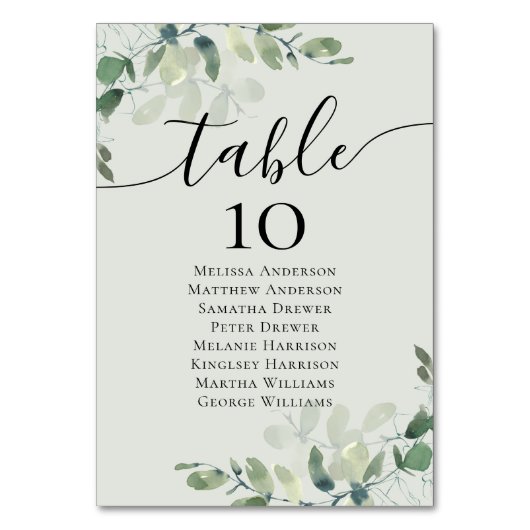 Eucalyptus Wedding Table Zetel Kaart (Achterkant)