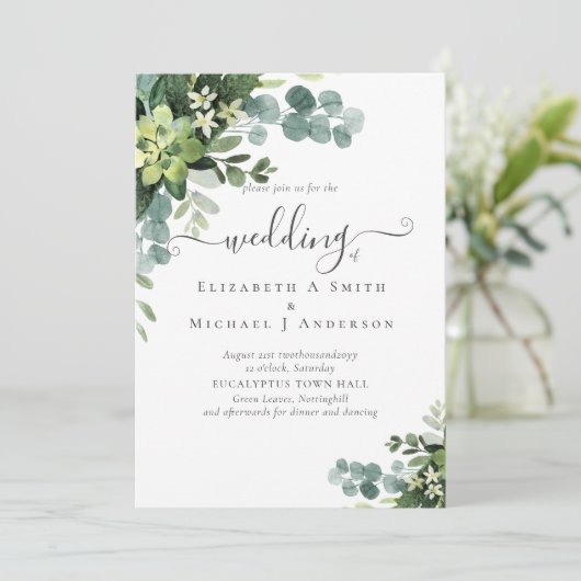 Eucalyptus Wedding Waterverf Greenery Invitations (Staand voorkant)