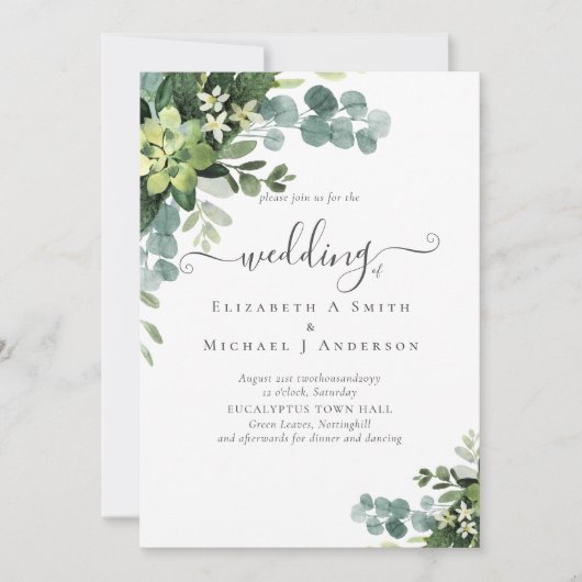 Eucalyptus Wedding Waterverf Greenery Invitations Kaart (Voorkant)