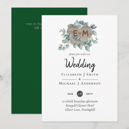 Eucalyptus Wedding - Waterverf Greenery Monogram (Voorkant / Achterkant)