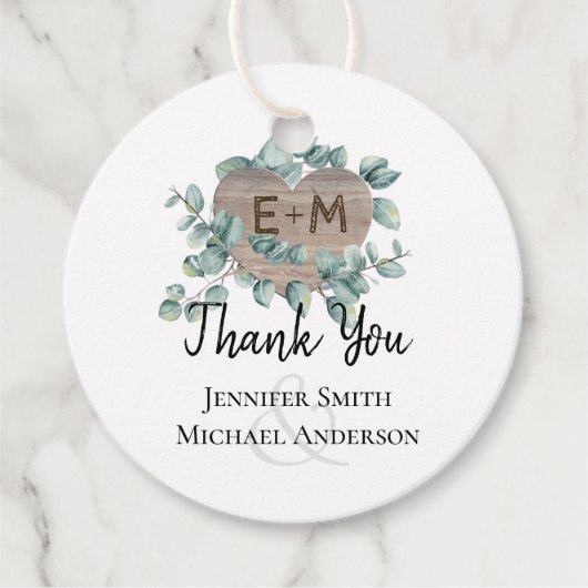Eucalyptus Wedding - Waterverf Greenery Monogram Bedankjes Labels (Voorkant)