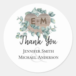 Eucalyptus Wedding - Waterverf Greenery Monogram Ronde Sticker