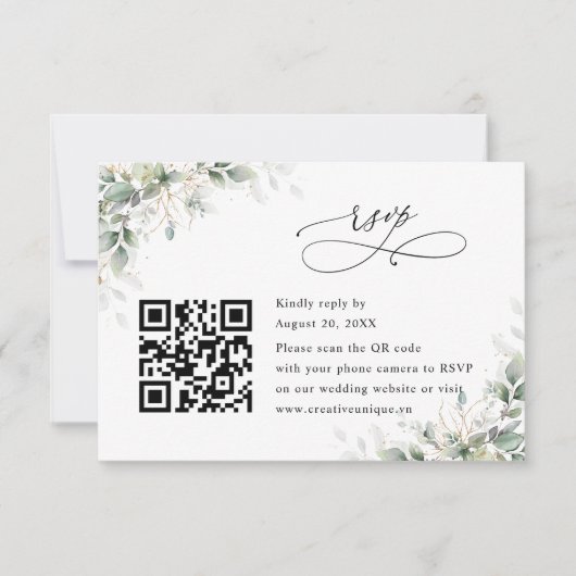 Eucalyptus Wedding Website QR Code RSVP Card Kaartje (Voorkant)