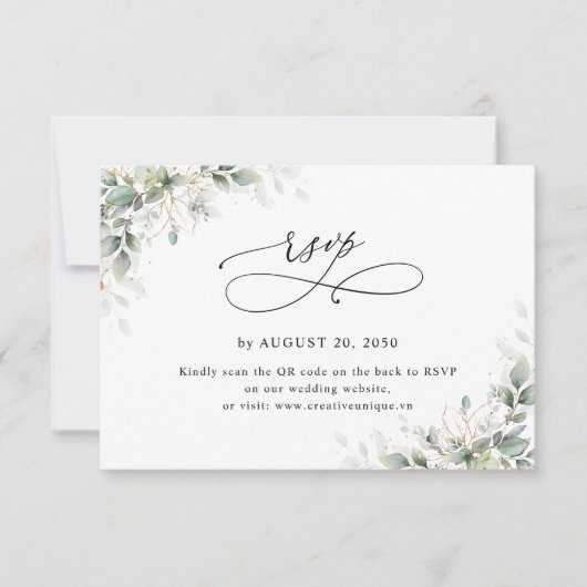 Eucalyptus Wedding Website QR Code RSVP Card Kaartje (Voorkant)