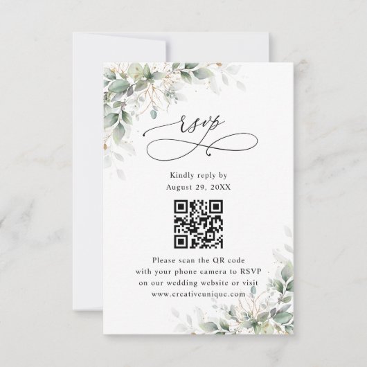 Eucalyptus Wedding Website QR Code RSVP Card Kaartje (Voorkant)