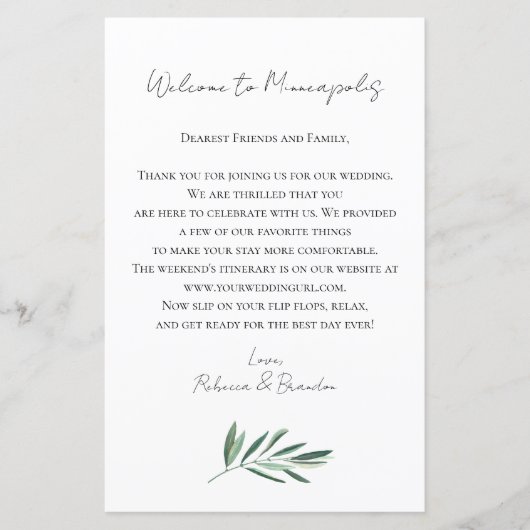 Eucalyptus Wedding Welcome Bag Letter (Voorkant)