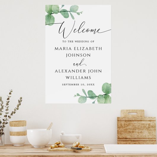 Eucalyptus Wedding Welcome Sign | Elegant Script Poster (Keuken)