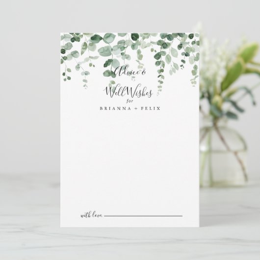 Eucalyptus Wedding Well Wishes Advice Kaart (Staand voorkant)