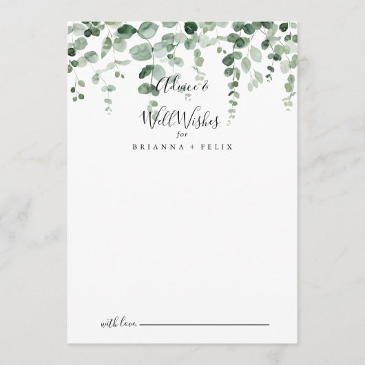 Eucalyptus Wedding Well Wishes Advice Kaart (Voorkant)