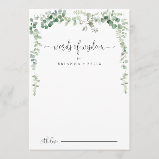 Eucalyptus Wedding Words of Wisdom Advice Kaart (Voorkant)