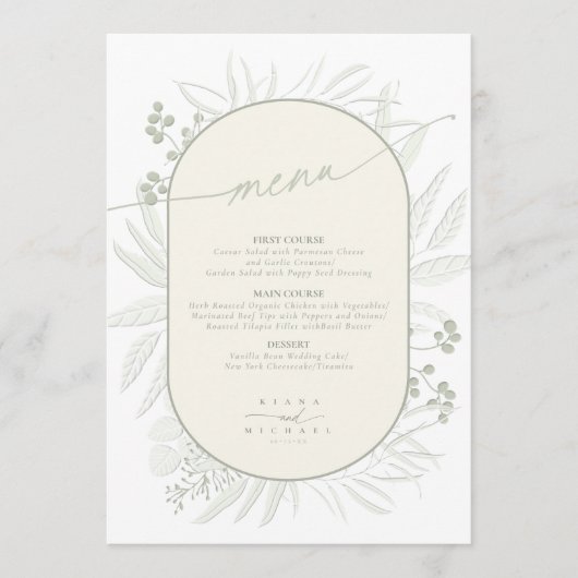 Eucalyptus Wedding Wreath Menu Ivory/Sage ID901 (Voorkant)