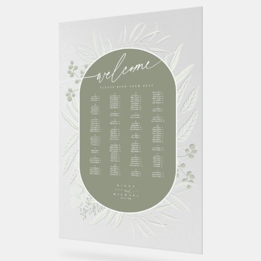 Eucalyptus Wedding Wreath Seating Chart Grn ID901 Acryl Bord (Hoek)