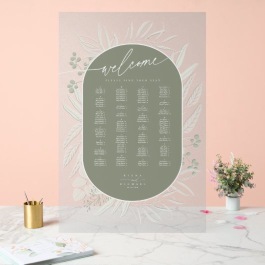 Eucalyptus Wedding Wreath Seating Chart Grn ID901 Acryl Bord (Huwelijk)