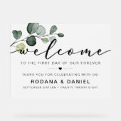Eucalyptus Welcome Wedding Acryl Bord (Voorkant)