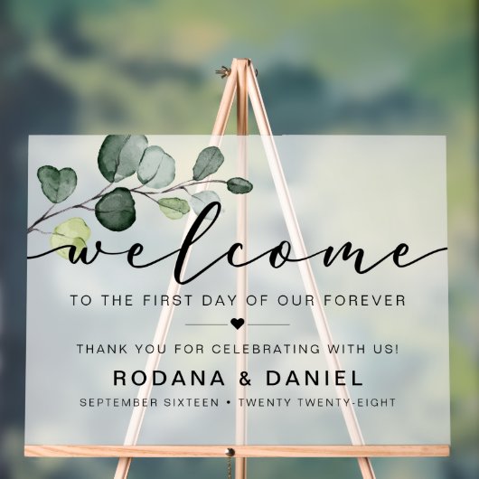 Eucalyptus Welcome Wedding Acryl Bord (Neutraal)