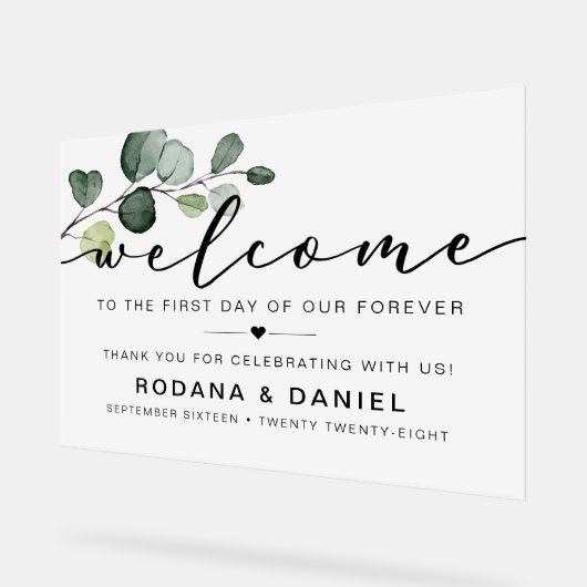 Eucalyptus Welcome Wedding Acryl Bord (Hoek)