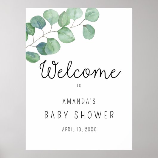 Eucalyptus - Welkom bij Baby shower Poster (Voorkant)