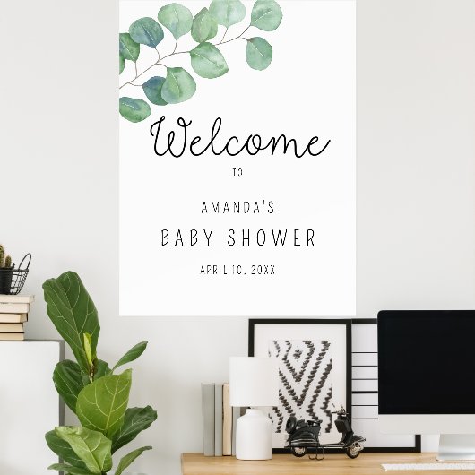 Eucalyptus - Welkom bij Baby shower Poster (Thuiskantoor)