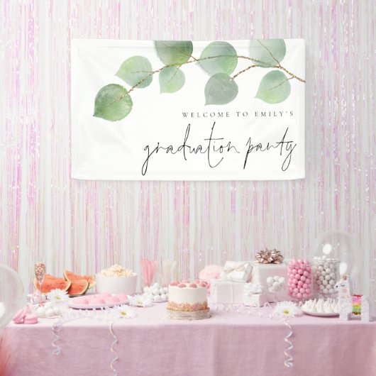 Eucalyptus Welkom bij Naam Graduation Party Banner (Feest)