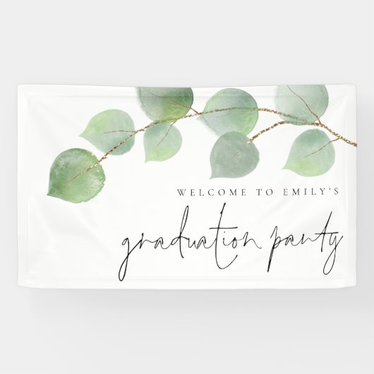 Eucalyptus Welkom bij Naam Graduation Party Banner (Horizontaal)