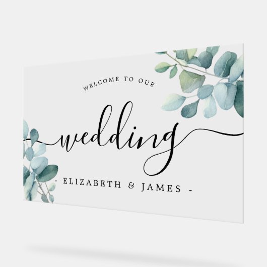 Eucalyptus Welkom op onze bruiloft Acryl teken Acryl Bord (Hoek)
